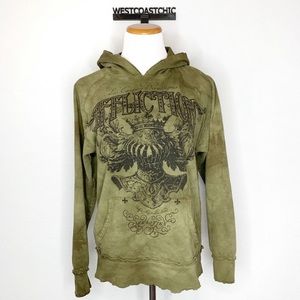 Affliction Olive Green Raw Hems Hoodie Size Small